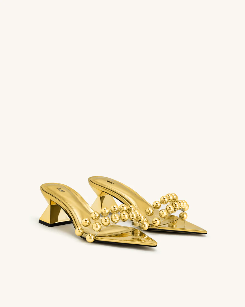 Gianna Beaded Strap Mules - Gold